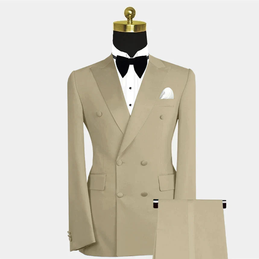 Blue SHOWLU men's double-breasted 2-piece slim fit suit, ideal for weddings, featuring a tailored jacket and matching trousers.