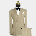 SHOWLU Men's blue double-breasted slim fit 2-piece suit, ideal for weddings and proms, shown on a model.