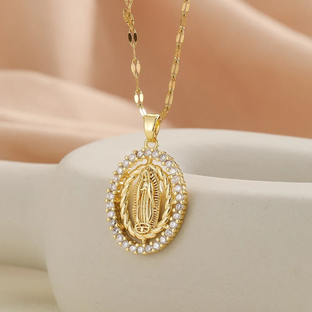 Colorful zircon necklace featuring a fashionable, versatile Madonna design with a luxurious, lightweight style by Showlu Fashion.