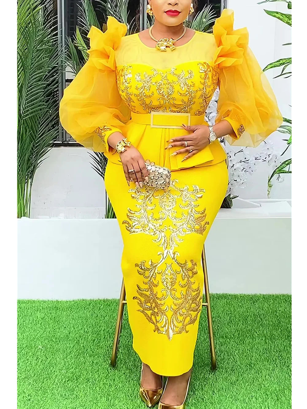 Plus size African sequin evening gown by SHOWLU FASHION STORE, luxurious party dress with intricate sequin details and elegant design.