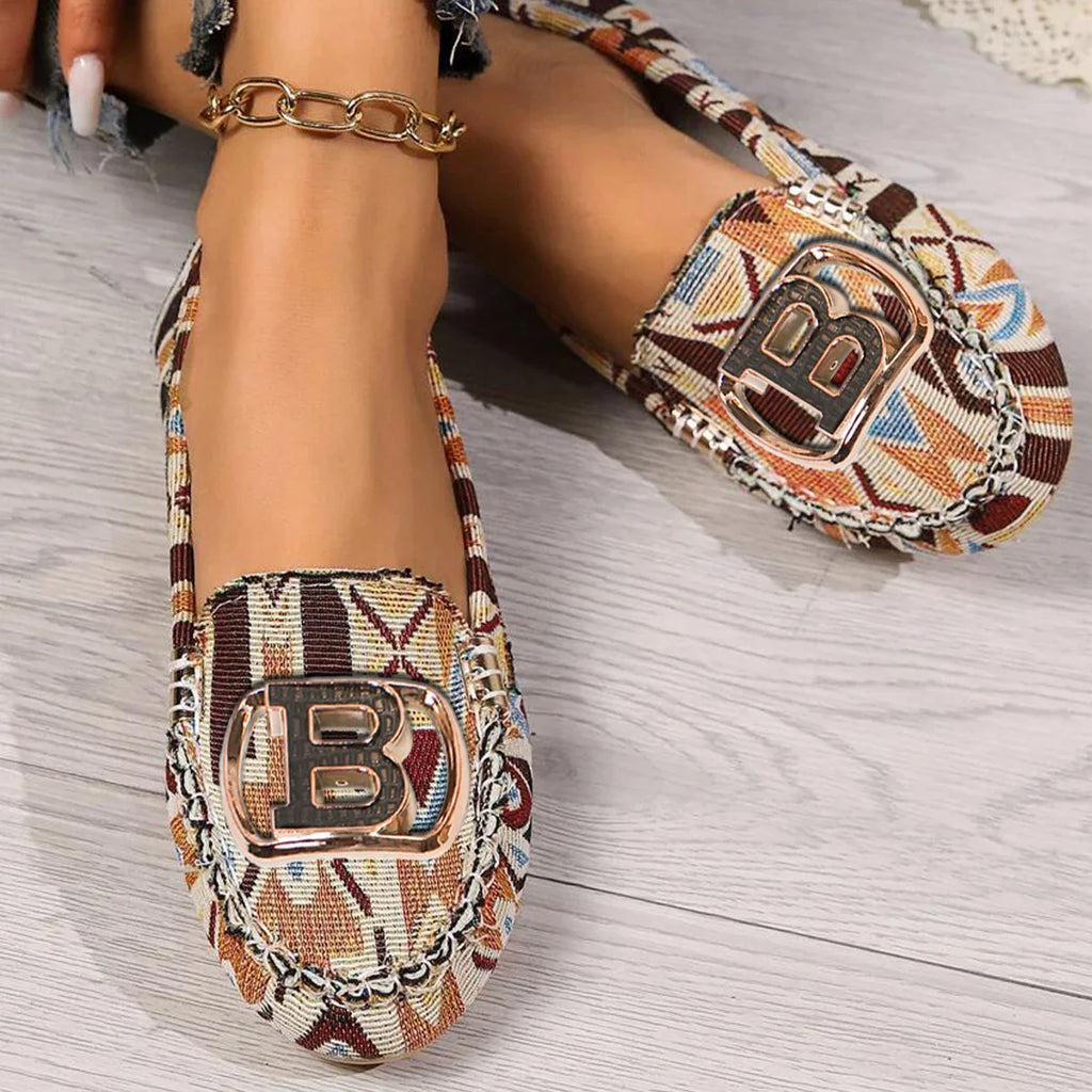 Women's floral fabric loafers by SHOWLU FASHION STORE, elegant slip-on flat shoes with colorful floral pattern and comfortable design.