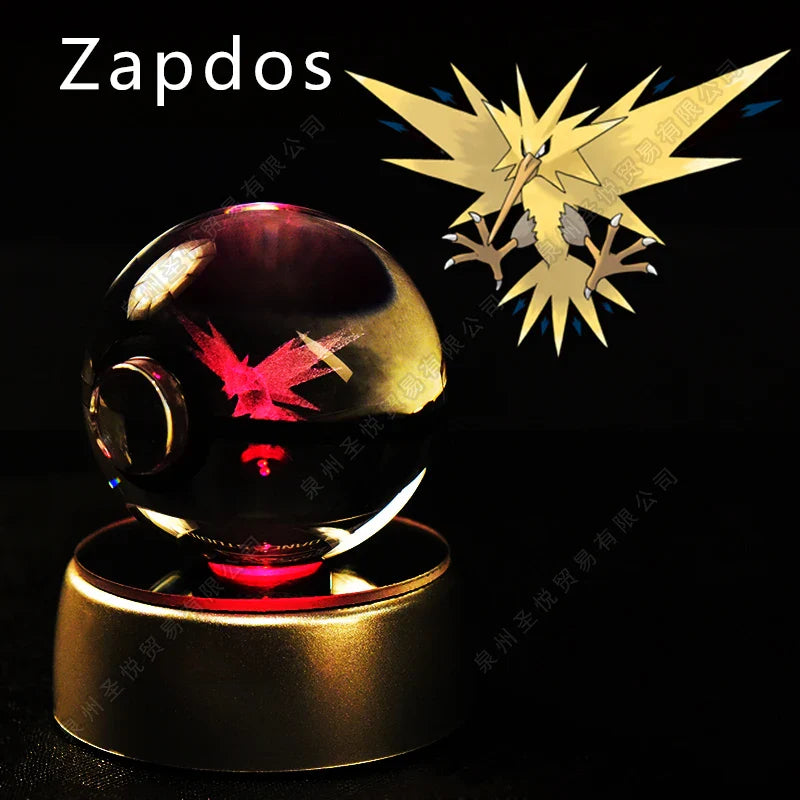 Miniso Pokemon 3D Crystal Ball Night Light, LED glass Pokeball lamp with vibrant colors and intricate 3D Pokemon design.