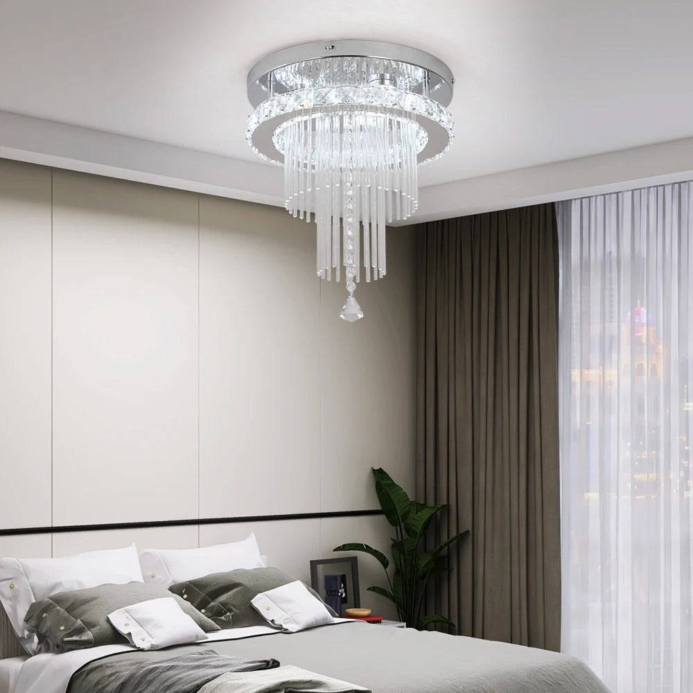 Modern VETRULUS rain drop crystal chandelier LED ceiling light with sparkling crystal accents and sleek design.