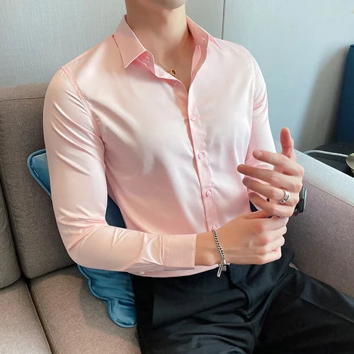 10Color High Quality Solid Dress Shirt Men Simple Long Sleeve Slim Fit Business Shirts Homme Social Casual Shirt Plus Size 5XL-M