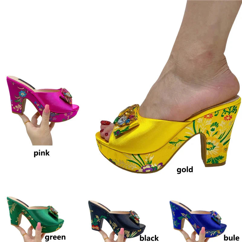 Geriger Gegallel women's high heel sandals with embroidered rhinestones and 10cm heels, stylish open-toe design.