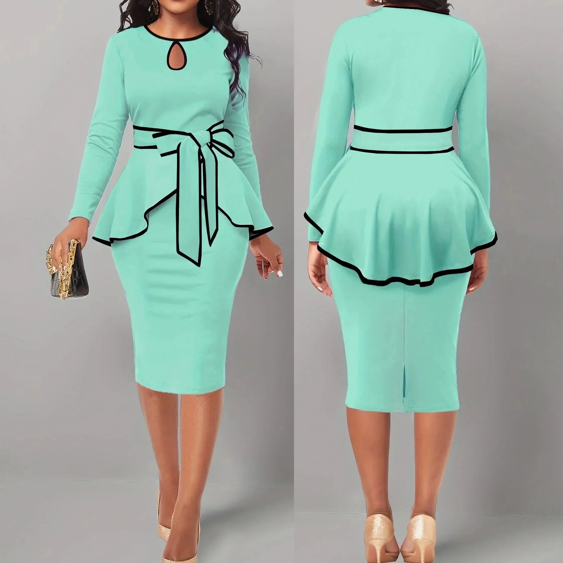 SHOWLU Women's 2-Piece Suit Dress with ruffle top and side slit skirt, stylish and elegant for fashionable occasions.