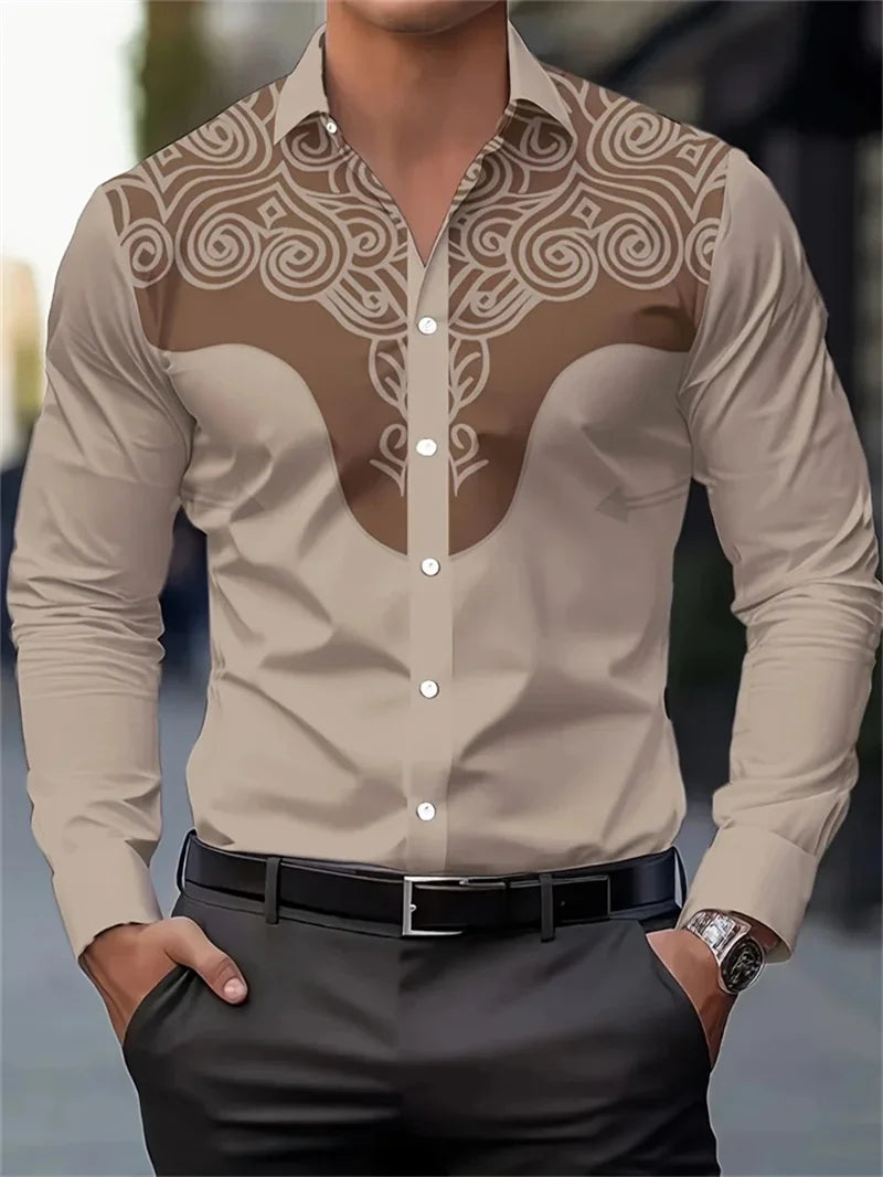 Showlu men's silk bamboo fiber casual shirt with retro style, featuring a relaxed fit and button-down collar.