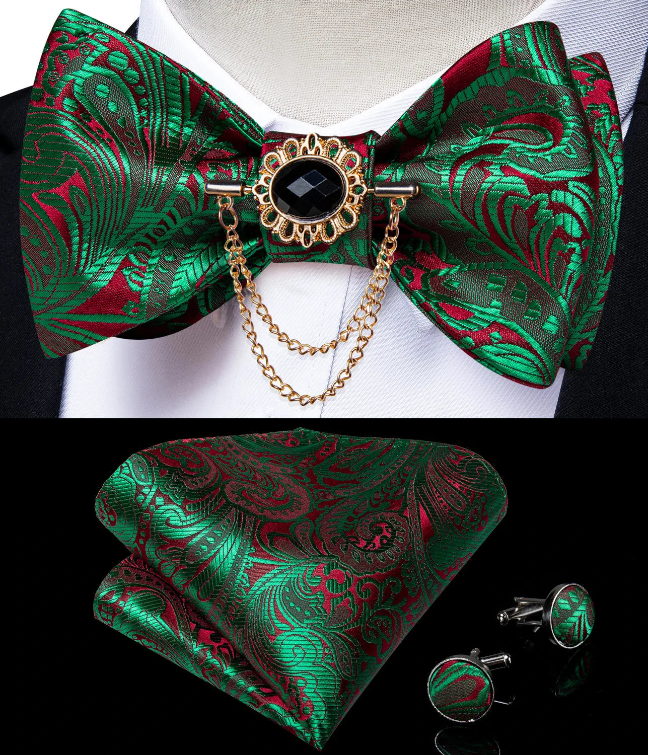 Pink plaid silk self-tie bow tie set with brooch and handkerchief, stylish men's accessory by SHOWLU FASHION STORE.