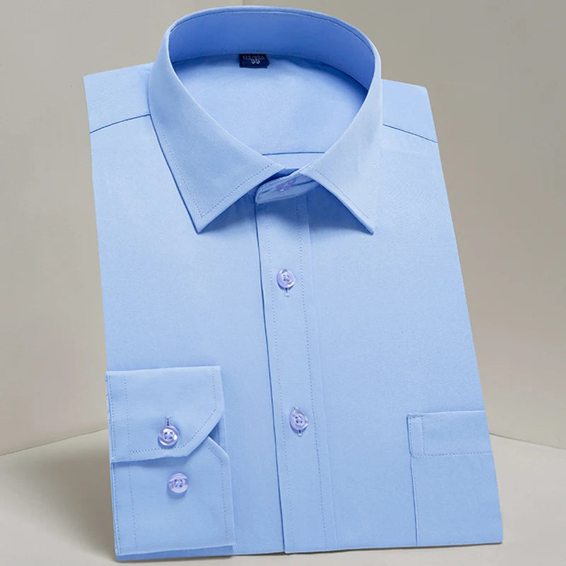 Men's slim-fit dress shirt by Showlu Fashion Store, cotton blend long sleeve business shirt with a tailored fit and classic collar.
