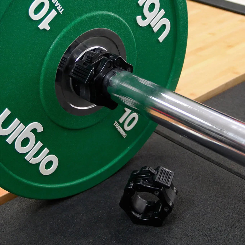 Showlu Fashion Store quick release barbell clamps with spin lock mechanism for weightlifting and strength training.