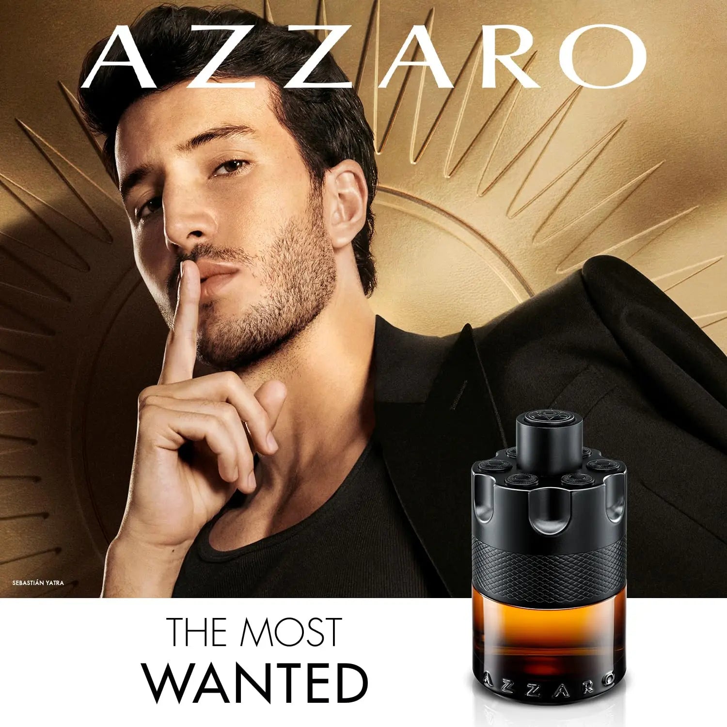 Azzaro The Most Wanted Parfum intense spicy men's cologne bottle with sleek design and dark accents.