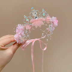 Kids Elegant Flower Wreath Fairy Crown Headband Princess Girls Rhinestone Hair Hoop Kids Birthday Wedding Hairband