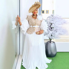 2025 Elegant Dress Women for Wedding Party Summer Autumn Africa V-neck Long Sleeve Evening Long Maxi Dress Gowns Africa Clothing
