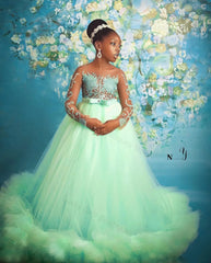 New First Communion Dresses Long sleeves Lace Printed Princess Dress White Angel Flower Girl Bridesmaid Wedding Dream Kids Gift