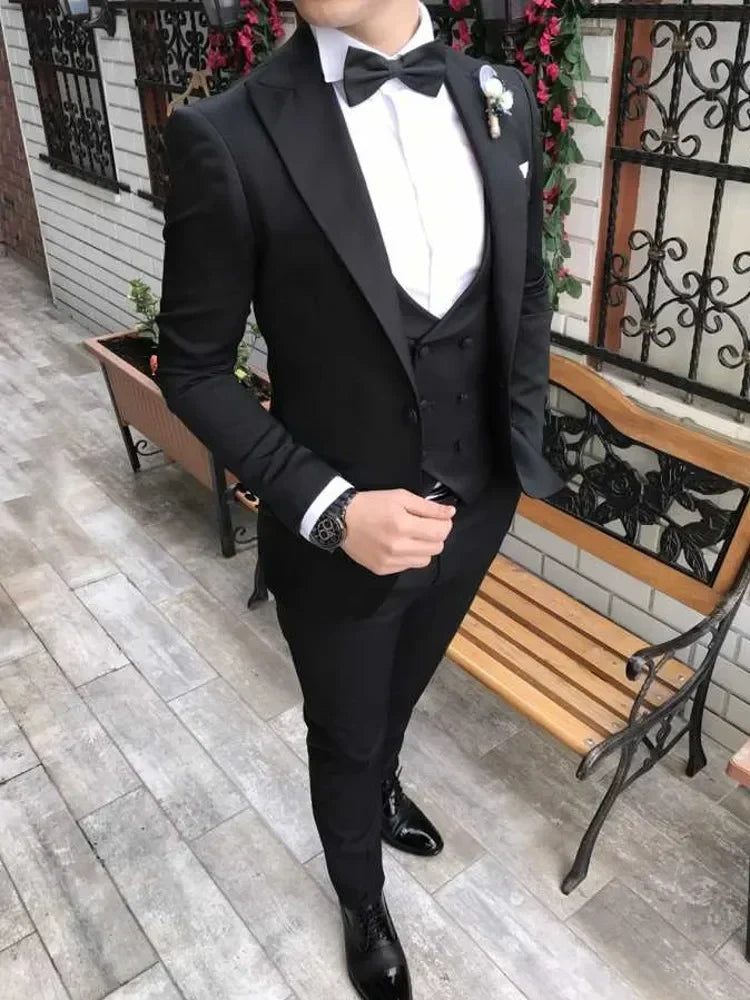 Men's olive green 3-piece slim fit suit with notch lapel, stylish tuxedo by SOLOVEDRESS for formal occasions.