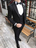 Men's olive green 3-piece slim fit suit with notch lapel tuxedo, tailored by SHOWLU FASHION STORE, displayed on a hanger.