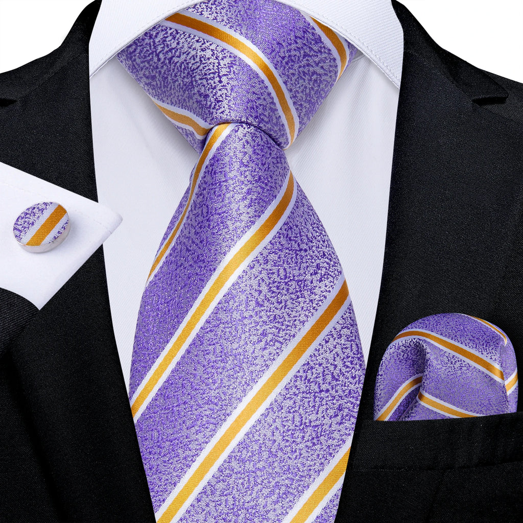 DiBanGu Ties For Men Purple Floral Paisley Necktie Business Formal 100% Silk Tie Pocket Square Set For Wedding Party Cravat