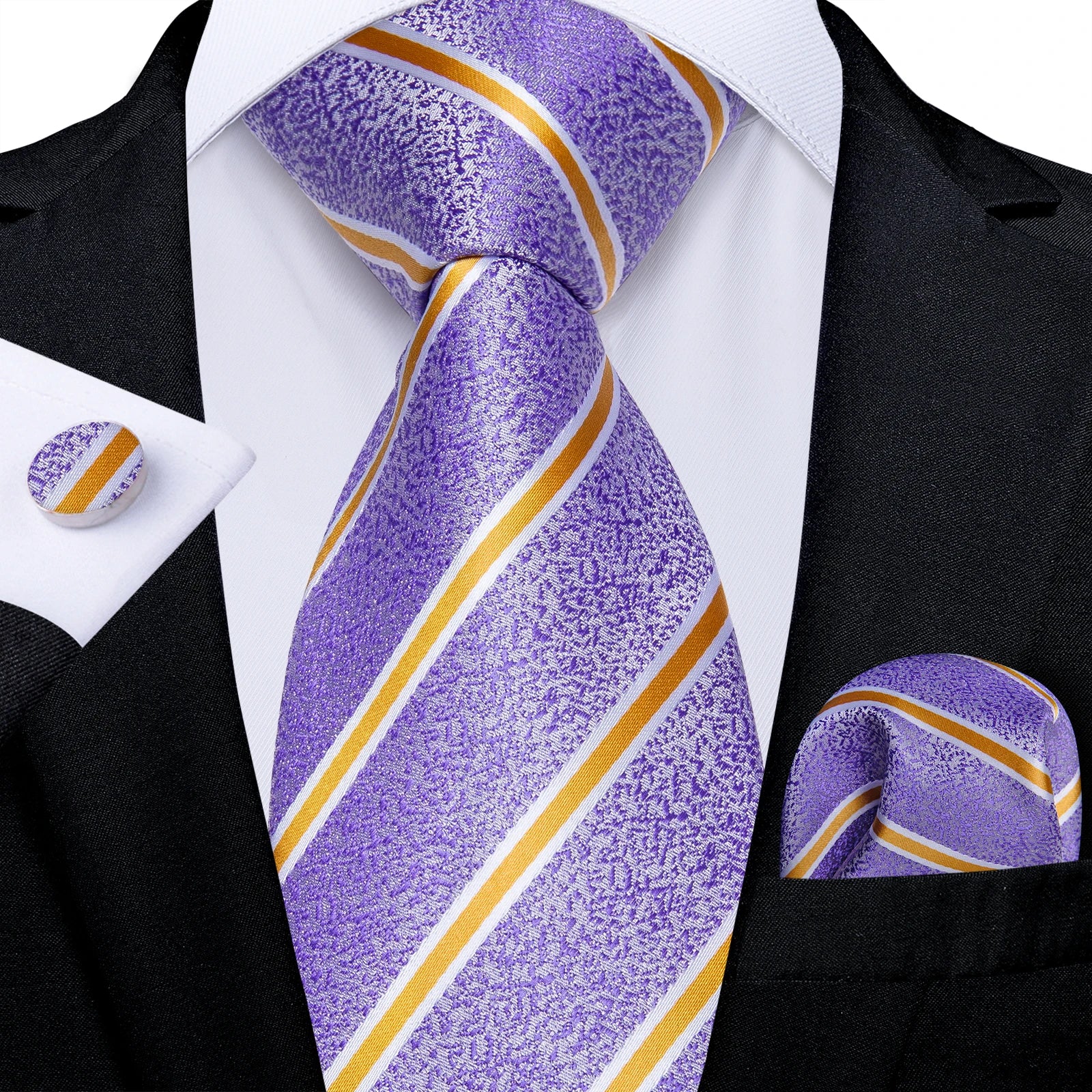 DiBanGu Ties For Men Purple Floral Paisley Necktie Business Formal 100% Silk Tie Pocket Square Set For Wedding Party Cravat