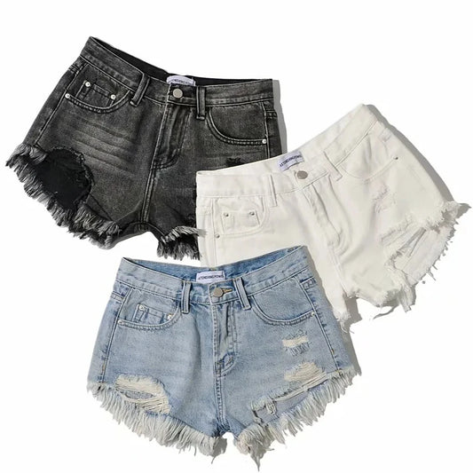 Shorts Denim Pant Women Mom Jeans Short Pants Slim Fit High Waist Sexy Trousers Y2k Streetwear Hole Splice Party Club Summer