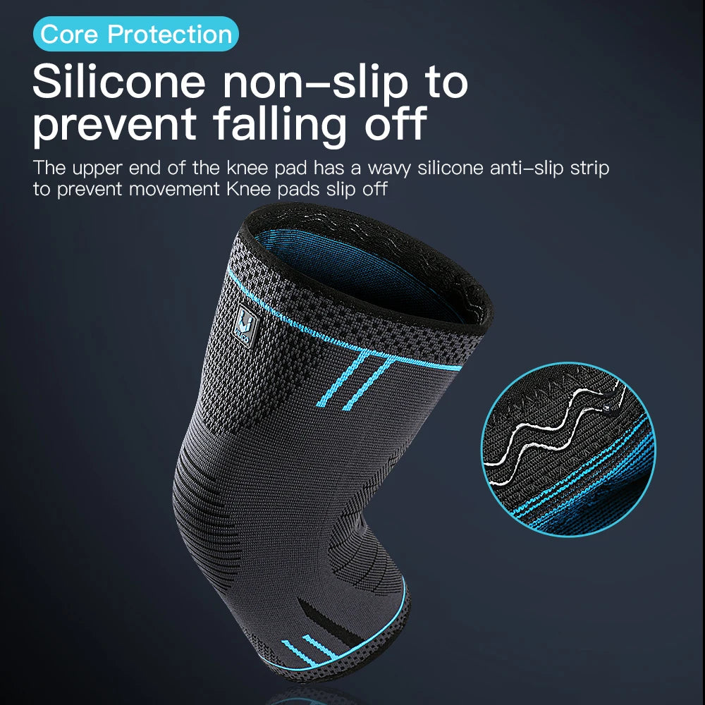 Showlu Fashion elastic compression knee support sleeve with straps, ideal for basketball, volleyball, running, and sports protection.