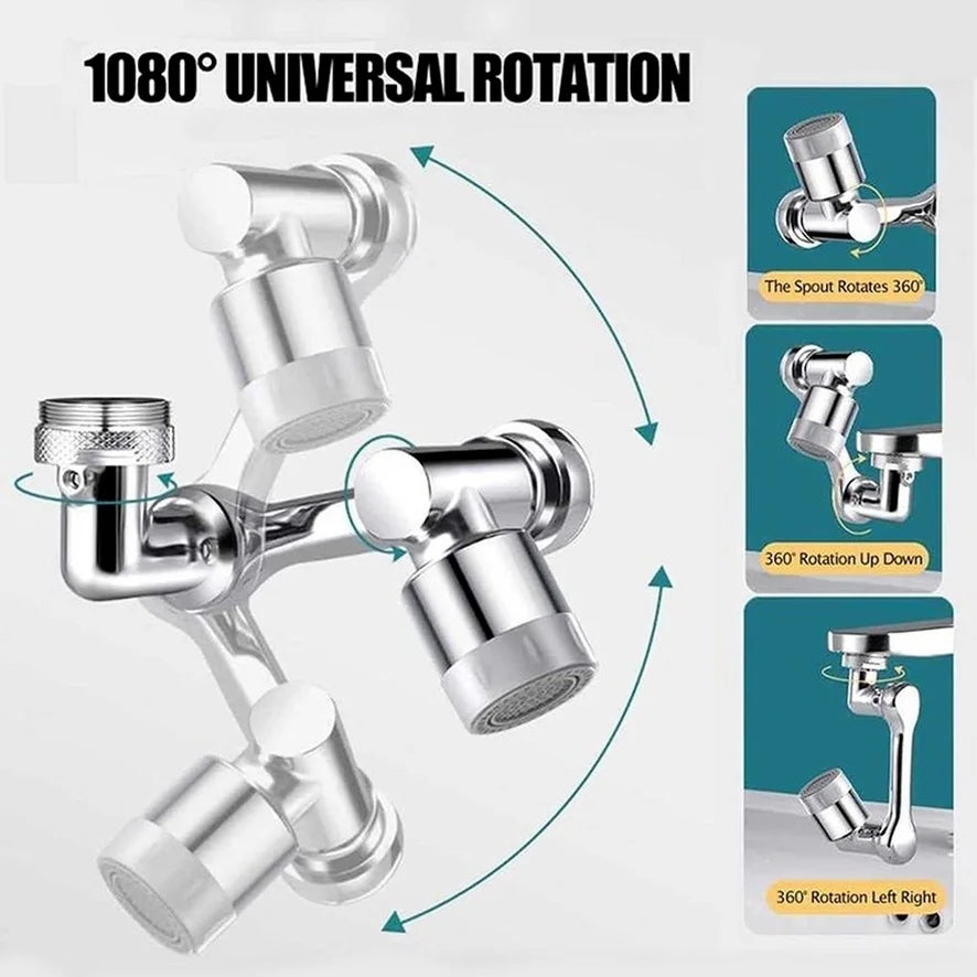 Showlu Brass 1080 Swivel Faucet Extender with universal 2-mode aerator attached to a bathroom sink faucet.