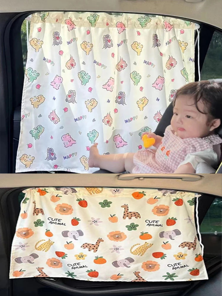 Showlu Smart General baby car window shade blocking sunlight and UV rays, providing privacy and comfort for infants in the vehicle.