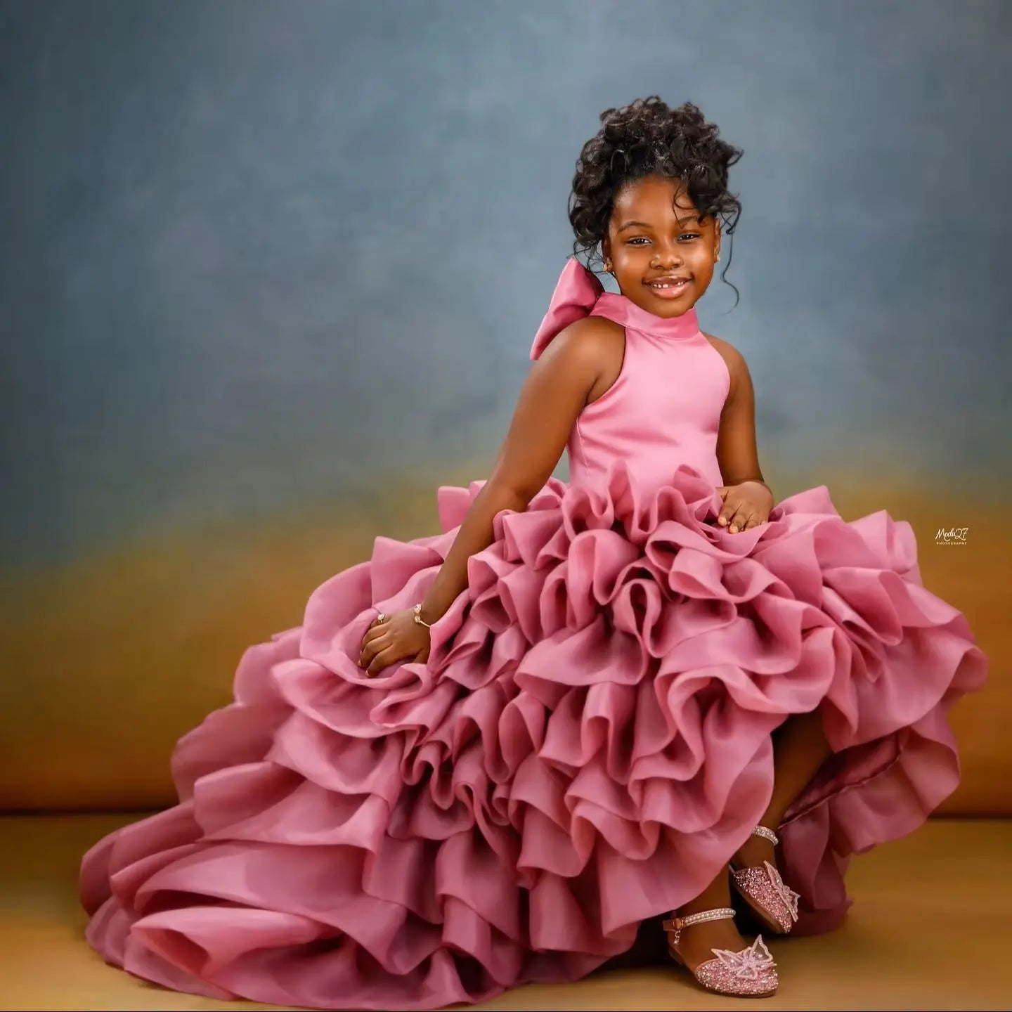 Pink High Low Flower Girl Dresses For Wedding Toddler Ruffles Birthday Party Photo Shoot Ball Gown Customized