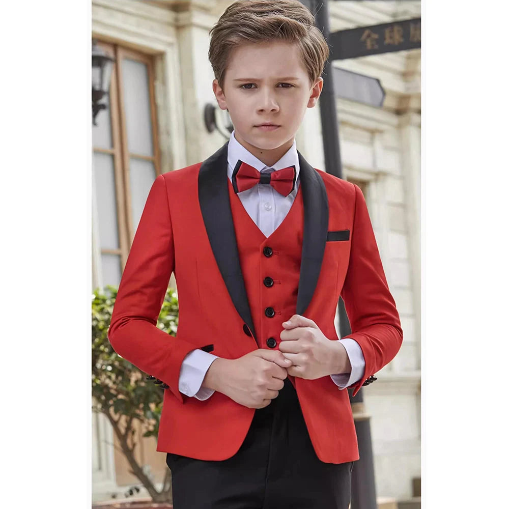 High-end Boys Suits Handsome Party Dinner Formal Wedding Tuxedos Chic Shawl Lapel One Button Slim Kids Clothes 3 Piece Sets