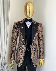Floral Jacquard Men's Suit For Wedding Groom Tuxedo Stand Collar Formal Party Male Dress Blazer Pants Vest 3 Piece Costume Homme SHOWLU FASHION STORE