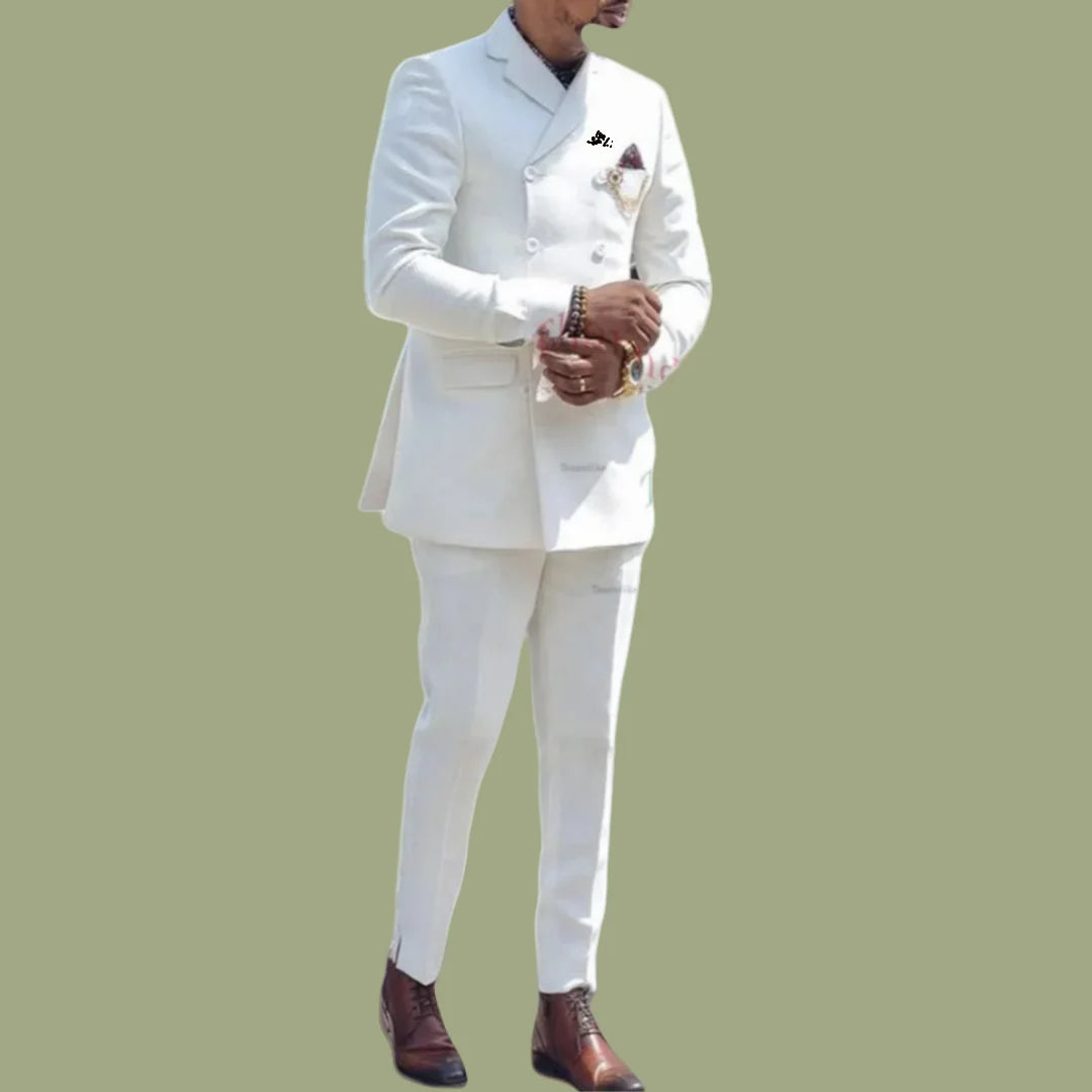 New Thorndike 2025 Double - Breasted Men's suit White Slim Fit Groom Suit costume homme mariage Wedding Suits (Jacket + Pants)