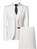 Showlu Fashion men's 3-piece slim fit suit in white cotton and wool, including jacket, vest, and trousers, on a mannequin.