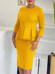 2024 Autumn/Winter new fashion temperament elegant solid color round hip ruffled dress