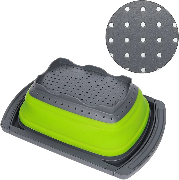 Showlu Smart General expandable kitchen sink strainer basket in use, capturing its mesh design and adjustable size for catching debris.