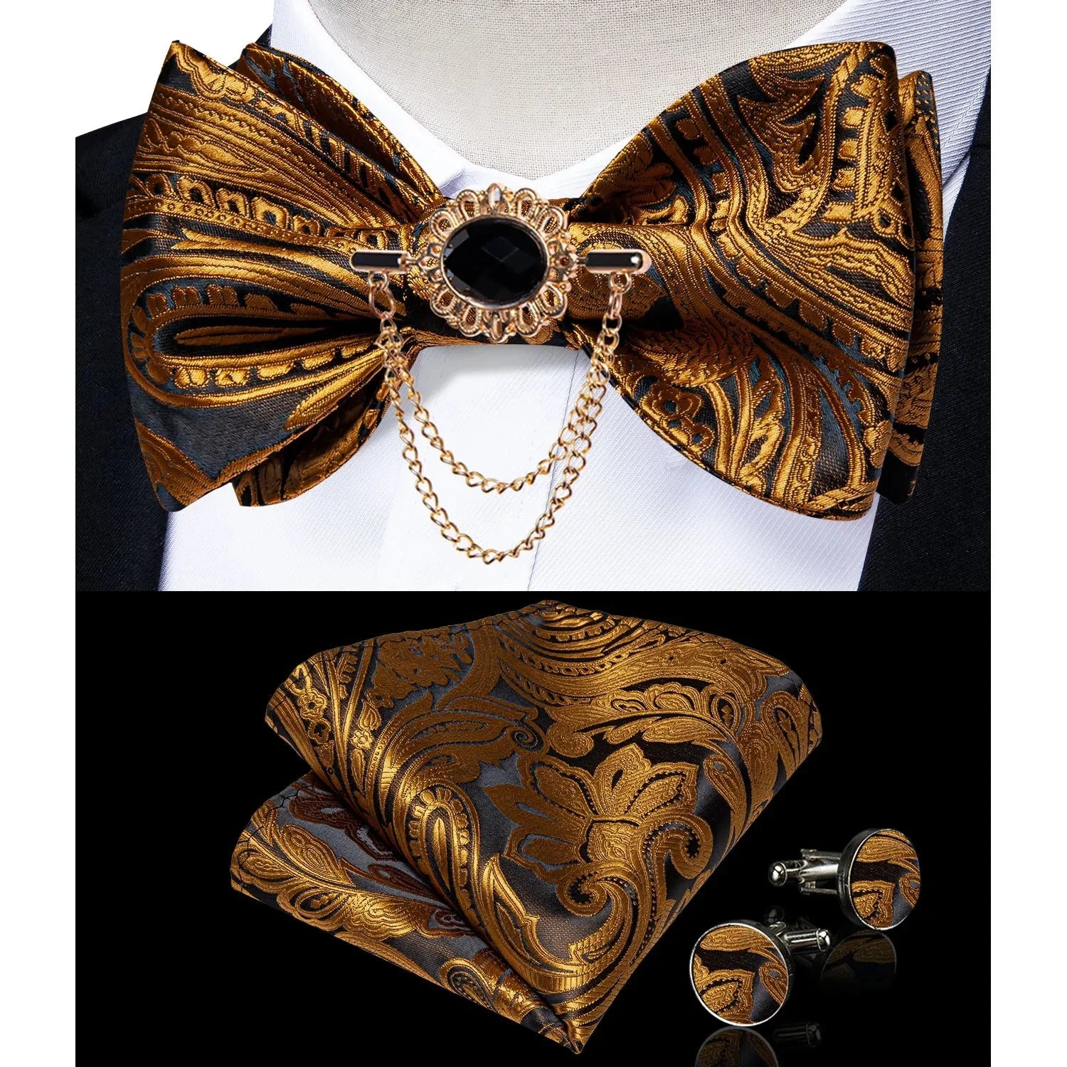 Pink plaid silk self-tie bow tie set with brooch and handkerchief, stylish accessory from SHOWLU FASHION STORE