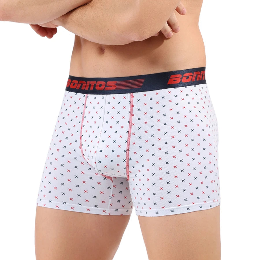Men's cotton print boxer shorts by Showlu Fashion featuring soft knit fabric and colorful pattern for comfortable everyday wear.