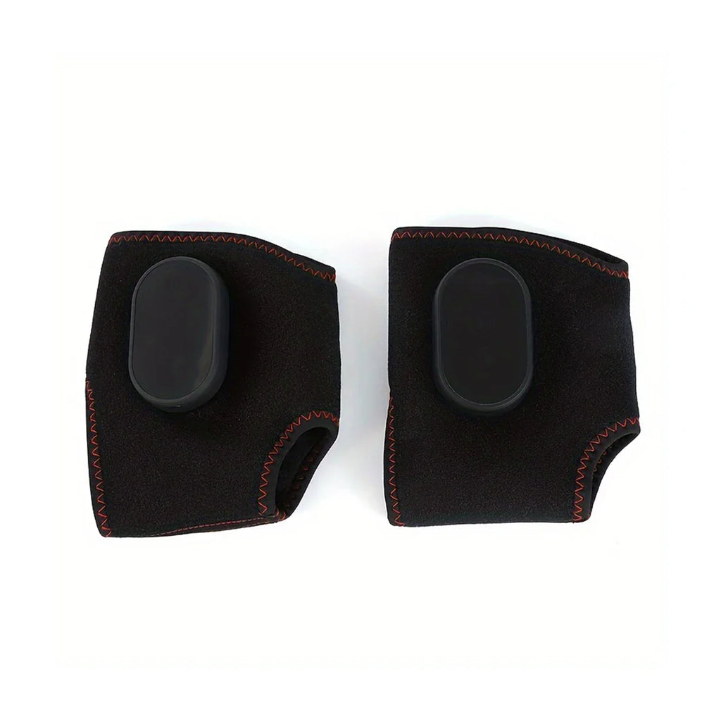 SHOWLU Rechargeable Ankle Massager with vibration and heat therapy, black device shown in use on ankle for pain relief and relaxation.