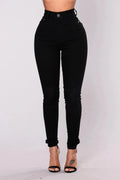 FANAN Women's high waist skinny denim jeans with ankle-length fit, showing a close-up of the dark blue pencil pants.