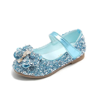 Showlu Girls Sequin Rhinestone Princess Flats – PU Leather Kids Shoes