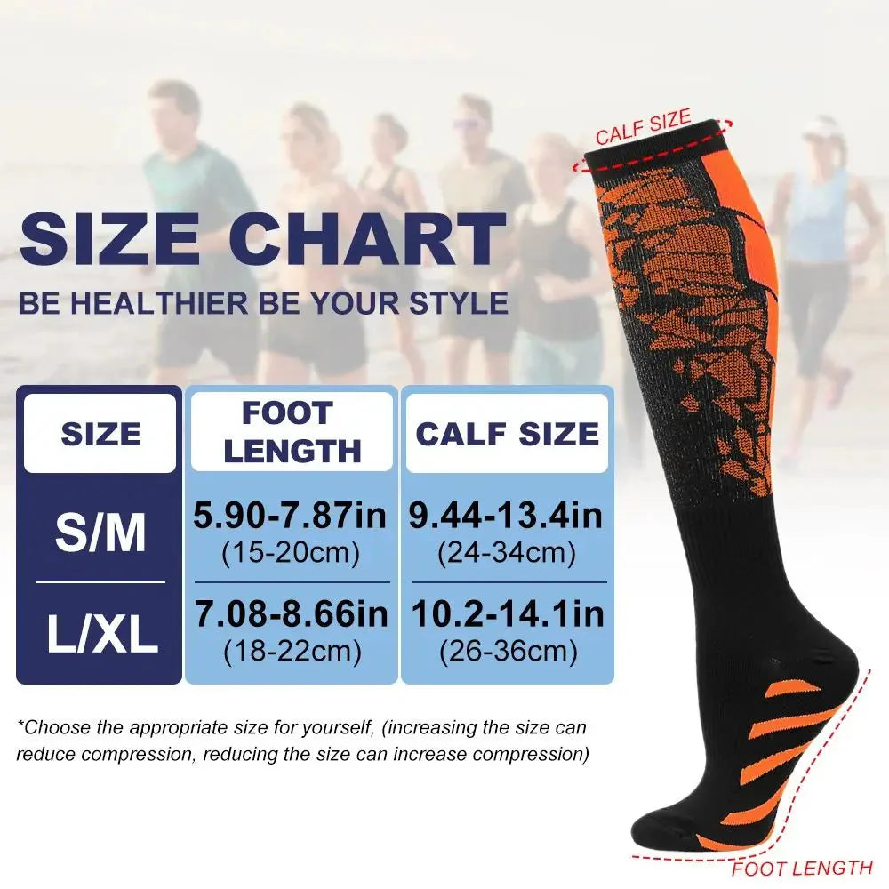 Showlu Knee-High Compression Sports Socks with nylon calf support, ideal for running and athletic activities.