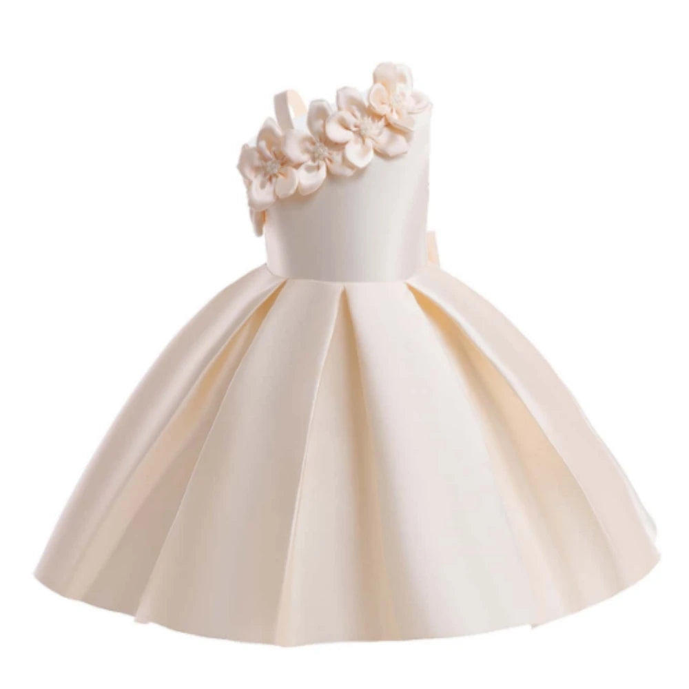 Elegant girls' summer flower party dress with bow detail, suitable for birthdays, Christmas, weddings, and special occasions.