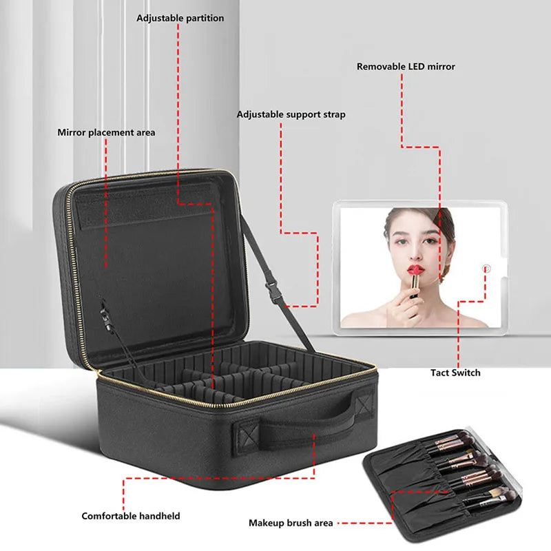 Large SNUGUG Smart LED Cosmetic Case by SHOWLU FASHION STORE, travel makeup bag with PU leather and built-in LED lighting.