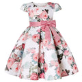 Girls' rose print dress by Showlu Fashion featuring a bow, perfect for holidays, parties, and performances.