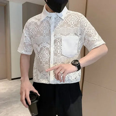 White Men's Shirt with Pocket Half Sleeve Plain Male Shirts Aesthetic Original Designer Collar Korean Style Casual New in Sale