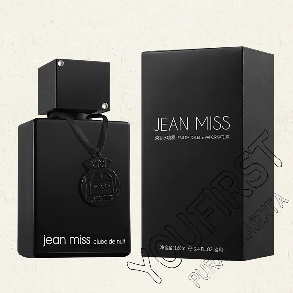 Men's Jean Miss cologne bottle with 100ml size, featuring a woody floral fragrance in a sleek design.
