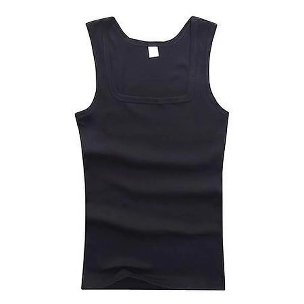 Basic elastic cotton sleeveless men's tank top, ideal for bodybuilding and fitness, shown in a summer casual style.