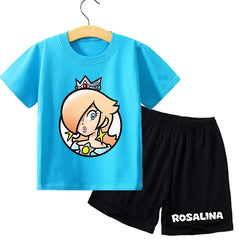Super Marios Bros Kids Cotton T-shirt Casual Shorts Set Children Short Sleeve Top Anime Print Pants Summer Cartoon Cute Clothing