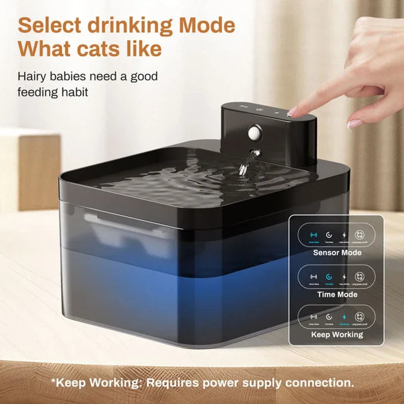 Wireless Smart Cat Water Fountain by Showlu Smart General, 2.2L sensor-activated pet drinking fountain with flowing water.