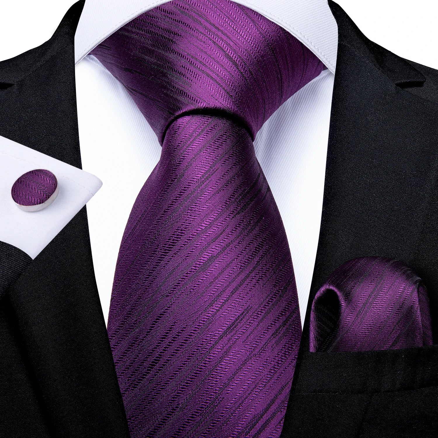 DiBanGu Ties For Men Purple Floral Paisley Necktie Business Formal 100% Silk Tie Pocket Square Set For Wedding Party Cravat