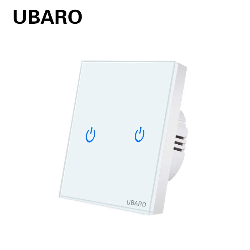 Showlu Smart Touch Wall Light Switch with glass panel, available in 1, 2, or 3 gang options, modern and sleek design.