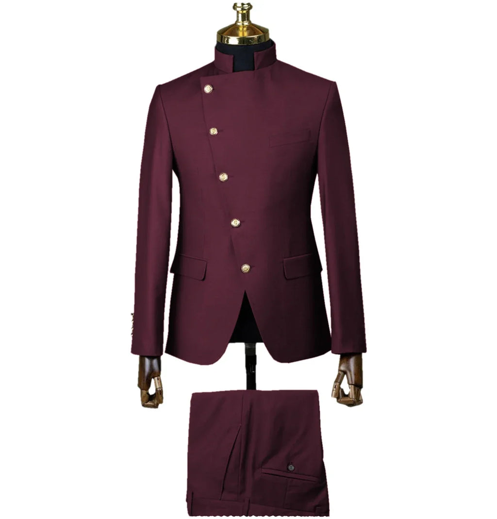 SHOWLU FASHION STORE men's slim fit wedding tuxedo suit with stand collar, made from cotton, two-piece design for formal occasions